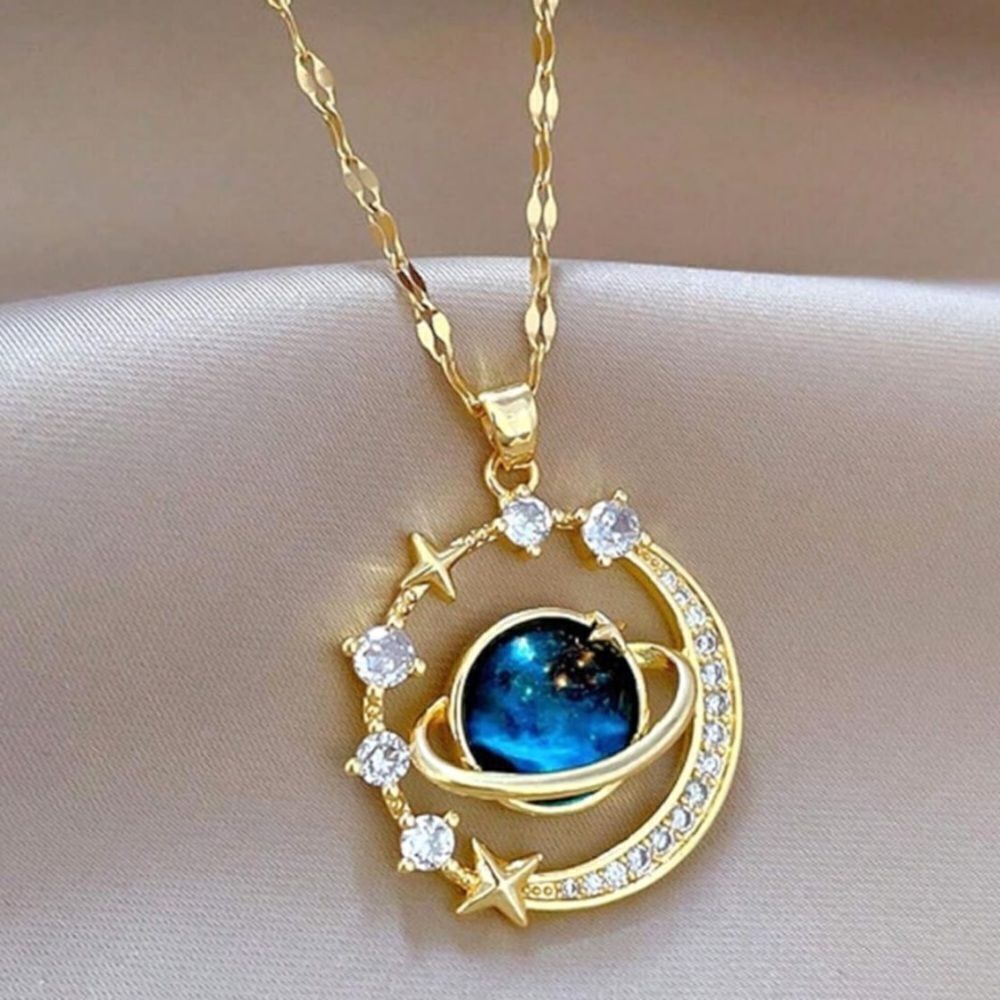 MISSLOOK Gold and Blue Celestial moon, and stars necklace